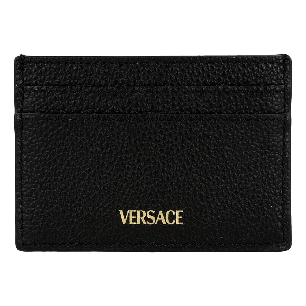 Versace Medusa Head Leather Card Holder Wallet in Black and